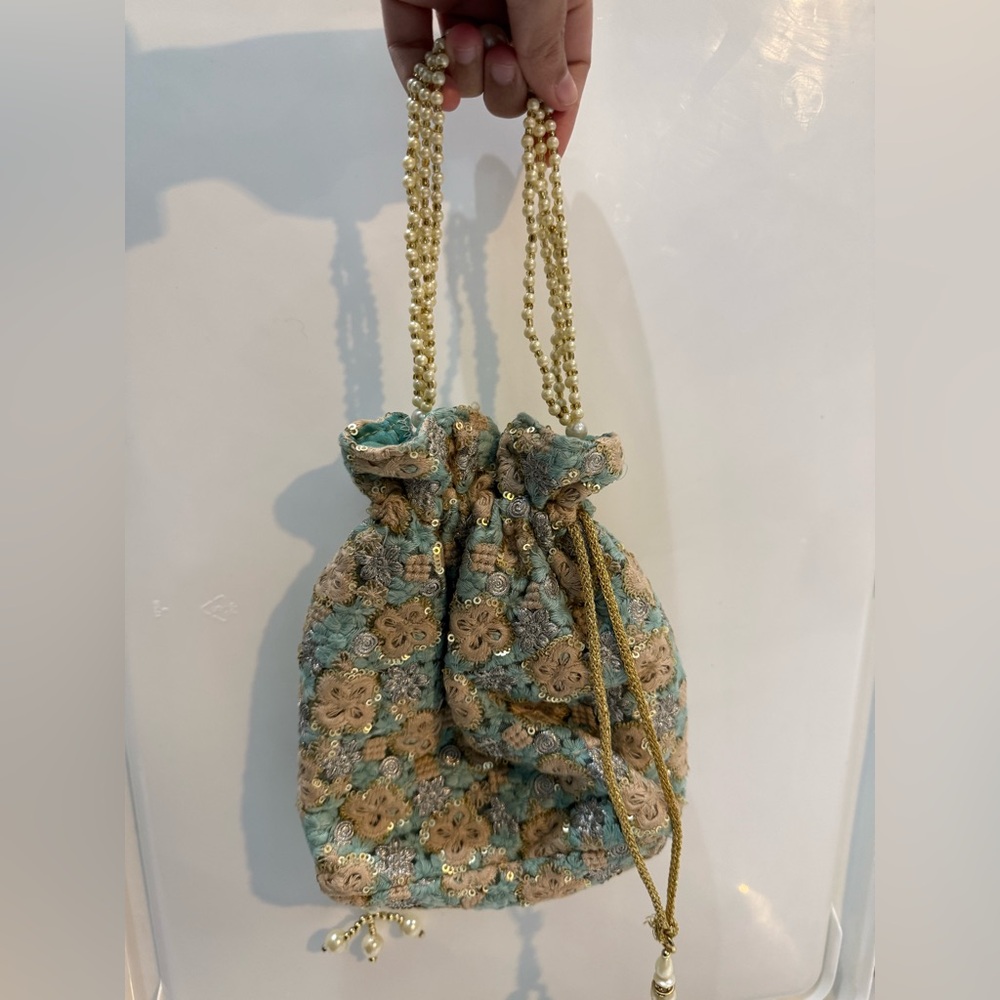 Blue and gold potli Indian evening bag